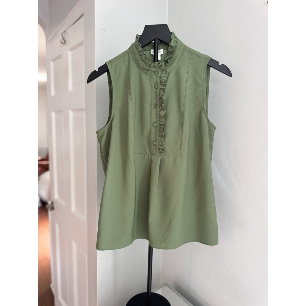 J. Crew Green Sleeveless‎ Ruffle Neck Top Blouse Career Women's Sz 6 Travel